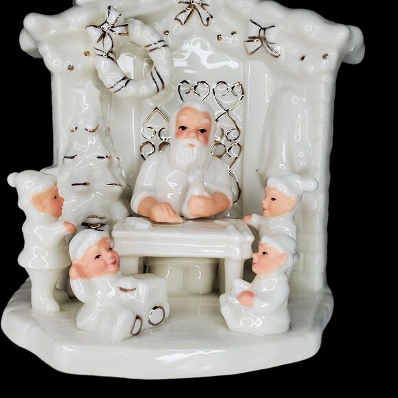 Santa Elf Toy Workshop White Gold Christmas Porcelain North Pole - Picture 3 of 8